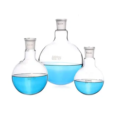 Sticlă Pyrex, cu fund rotund, cu gât scurt, cu gură măcinată, balon pentru fierbere